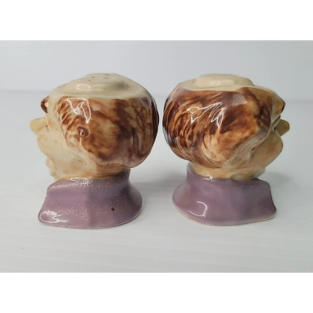 Vintage Japan Porcelain 2 Old Jester‎ Men Salt Shakers w/ Original Cork Stoppers